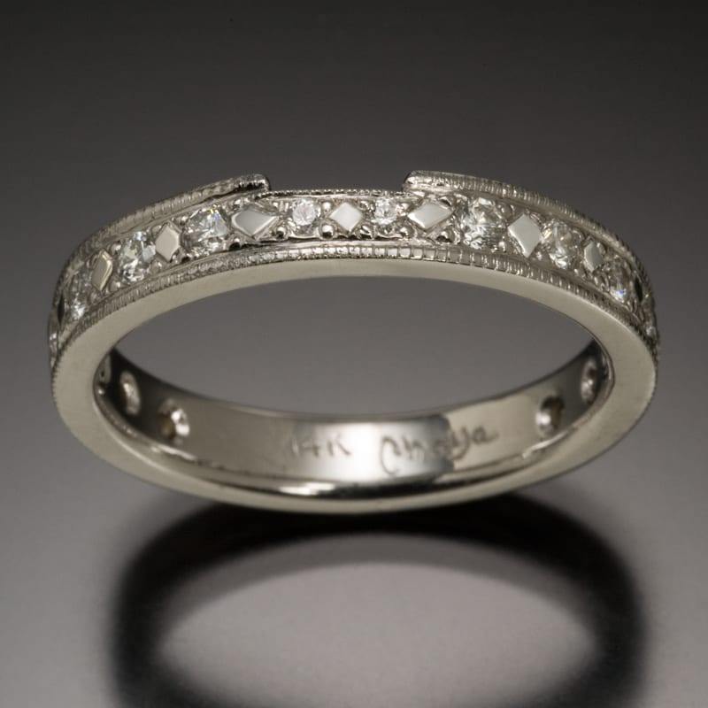 14K Diamond Wedding Band with Bead and Bright Cut Settings - Custom Jewelry Gallery